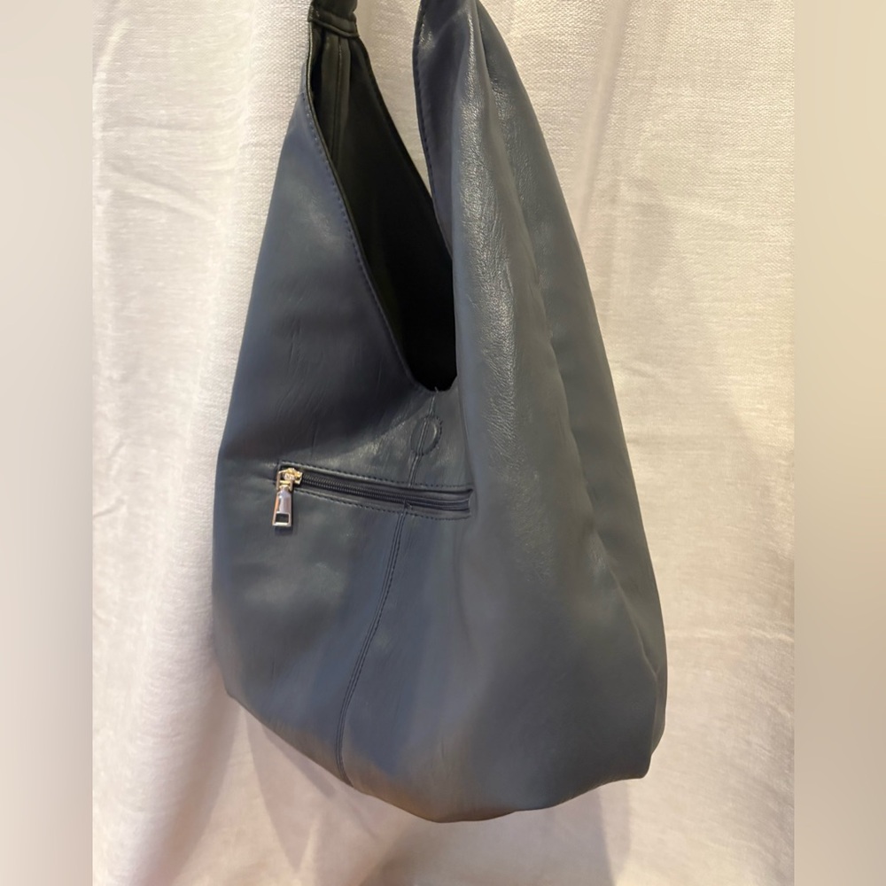 Reversible vegan leather green/gray hobo shoulder bag